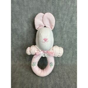 Vintage House of Hatten Bunny Rattle Baby OS Pink Lace Embroidered Soft Ring
